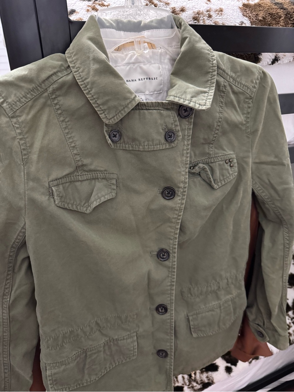Banana Republic Olive Green Military-Style Jean Jacket